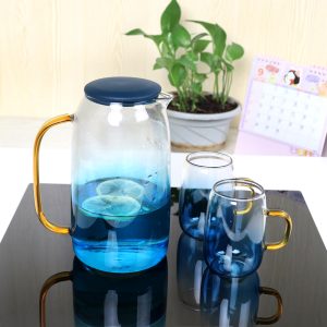 Glass Water Jug Tea Pot with Handle and 2 Cups Set